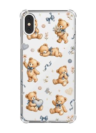 Чохол з потовщеними кутами на iphone x/xs плюшеві ведмежата (принт 430)
