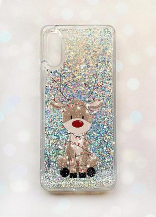 Чохол з плаваючими срібними блискітками на samsung galaxy a02/a022 (2021) олень новий рік (принт 429)