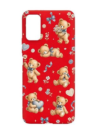 Матовый красный чехол на xiaomi redmi note 11 4g плюшевые медвежата (принт 430)