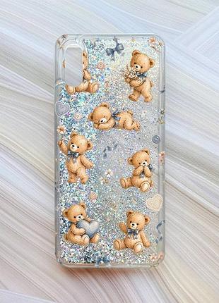 Чехол с плавающими серебряными блестками на xiaomi redmi 9a плюшевые медвежата (принт 430)