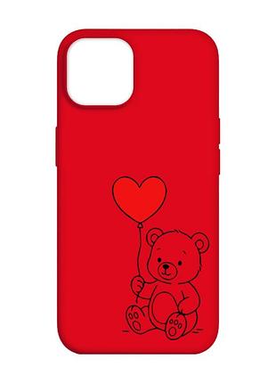 Матовый красный чехол на apple iphone 14 медвежонок с сердечком (принт 431)