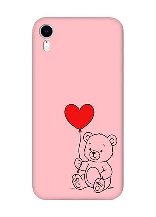 Матовый розовый чехол на apple iphone xr медвежонок с сердечком (принт 431)