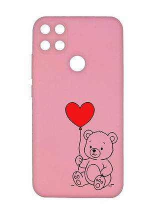 Матовый розовый чехол на xiaomi redmi 10c медвежонок с сердечком (принт 431)