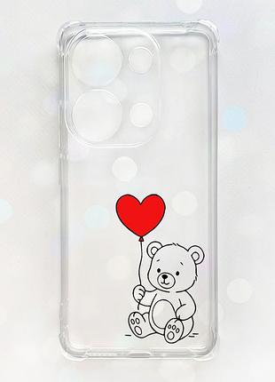 Чехол с утолщёнными углами на xiaomi redmi note 13 pro 4g медвежонок с сердечком (принт 431)