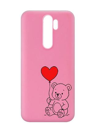 Матовый розовый чехол на xiaomi redmi note 8 pro медвежонок с сердечком (принт 431)
