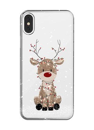 Прозрачный чехол на iphone x / xs олень новый год (принт 429)