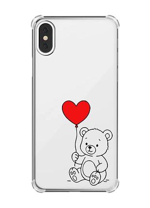 Чехол с утолщёнными углами на iphone x/xs медвежонок с сердечком (принт 431)