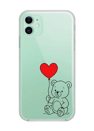 Прозорий чохол на apple iphone 11 (6,1) ведмежатко з сердечком (принт 431)