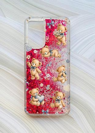 Чехол с плавающими розовыми блестками на xiaomi redmi note 11 плюшевые медвежата (принт 430)