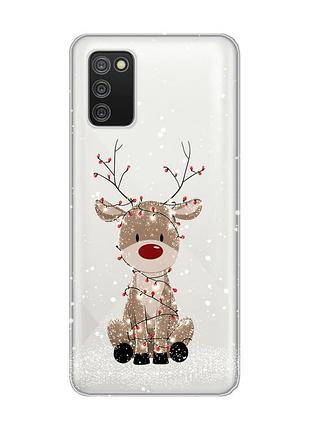 Прозрачный чехол на samsung galaxy a02s олень новый год (принт 429)