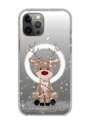 Магнитный чехол на iphone 12 pro max с поддержкой magsafe олень новый год (принт 429)