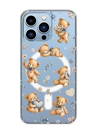 Магнитный чехол на iphone 13 pro max с поддержкой magsafe плюшевые медвежата (принт 430)