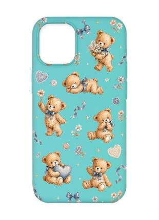 Матовый бирюзовый чехол на iphone 12 / 12 pro (6.1) плюшевые медвежата (принт 430)
