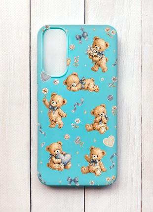 Матовий бірюзовий чохол на samsung a34 5g плюшеві ведмежата (принт 430)