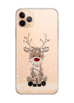 Прозорий чохол на iphone 11 pro max (6,5) олень новий рік (принт 429)