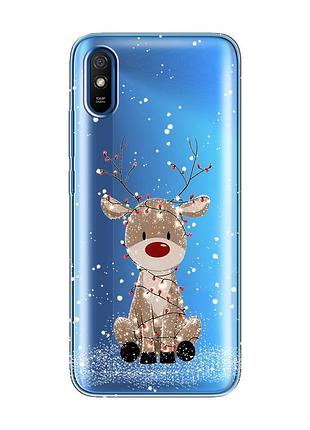 Прозорий чохол на xiaomi redmi 9a олень новий рік (принт 429)