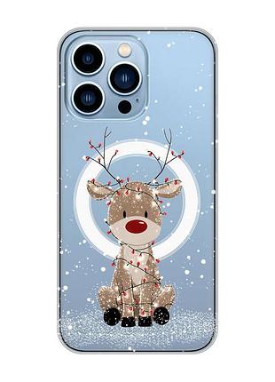 Магнитный чехол на iphone 13 pro max с поддержкой magsafe олень новый год (принт 429)