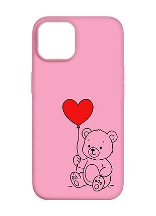 Матовый розовый чехол на apple iphone 14 медвежонок с сердечком (принт 431)