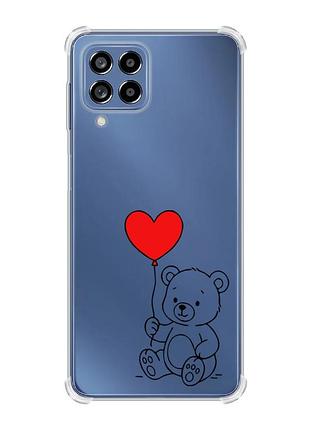Чехол с утолщёнными углами на samsung galaxy m53 (m536) 5g медвежонок с сердечком (принт 431)