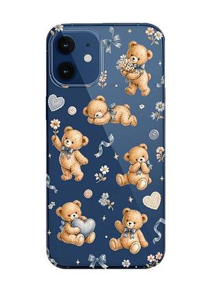 Прозрачный чехол на iphone 12 mini плюшевые медвежата (принт 430)