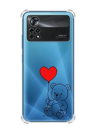 Чехол с утолщёнными углами на xiaomi poco x4 pro 5g медвежонок с сердечком (принт 431)