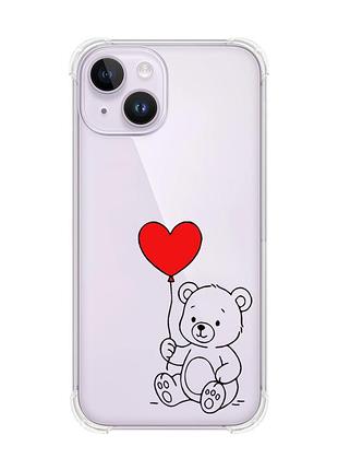 Чехол с утолщёнными углами на iphone 14 медвежонок с сердечком (принт 431)