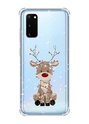 Чехол с утолщёнными углами на samsung galaxy s20 plus олень новый год (принт 429)