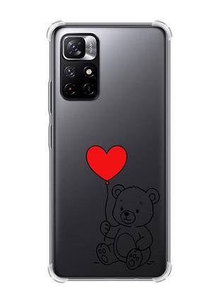 Чехол с утолщёнными углами на xiaomi redmi note 11 5g медвежонок с сердечком (принт 431)