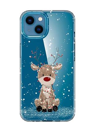 Прозрачный чехол на iphone 13 mini олень новый год (принт 429)
