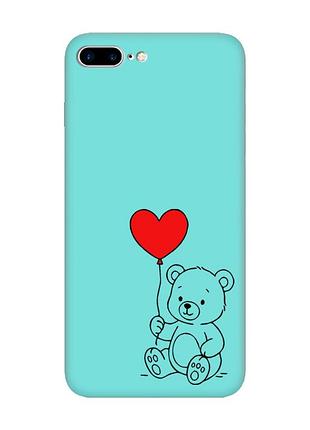 Матовий бірюзовий чохол на iphone 7 plus / 8 plus ведмежатко з сердечком (принт 431)