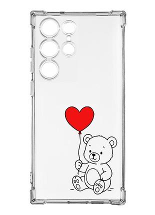Чохол з потовщеними кутами на samsung galaxy s23 ultra ведмежатко з сердечком (принт 431)