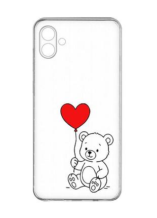 Прозрачный чехол на samsung galaxy a04e/a042 медвежонок с сердечком (принт 431)