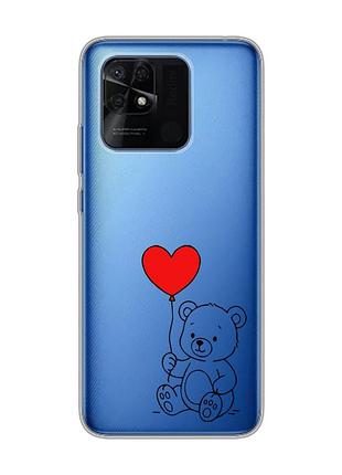Прозорий чохол на xiaomi redmi 10c ведмежатко з сердечком (принт 431)