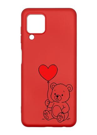 Матовий червоний чохол на samsung galaxy m32/a22/m22 4g ведмежатко з сердечком (принт 431)