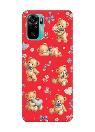 Матовий червоний чохол на xiaomi redmi note 10/note 10s плюшеві ведмежата (принт 430)