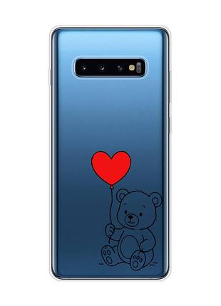 Прозрачный чехол на samsung galaxy s10 plus медвежонок с сердечком (принт 431)