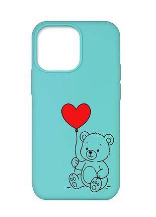 Матовий бірюзовий чохол на apple iphone 13 pro ведмежатко з сердечком (принт 431)
