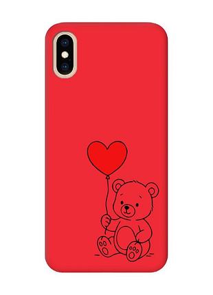 Матовый красный чехол на iphone xs max медвежонок с сердечком (принт 431)