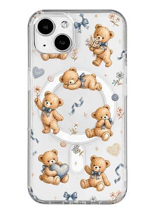 Магнитный чехол на iphone 15 с поддержкой magsafe плюшевые медвежата (принт 430)