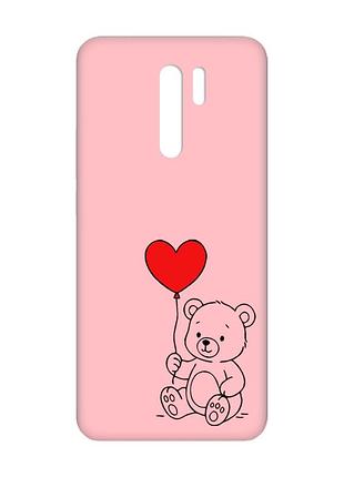 Матовий рожевий чохол на xiaomi redmi 9 ведмежатко з сердечком (принт 431)