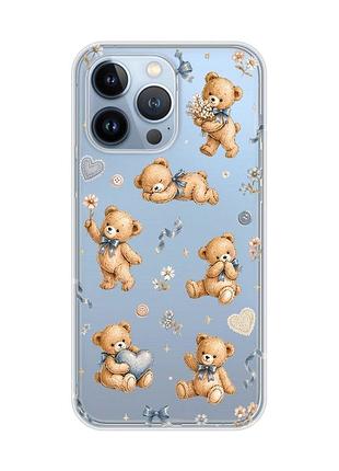 Прозрачный чехол на apple iphone 13 pro плюшевые медвежата (принт 430)