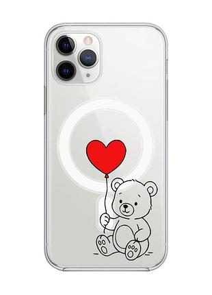 Магнитный чехол на iphone 11 pro max с поддержкой magsafe медвежонок с сердечком (принт 431)