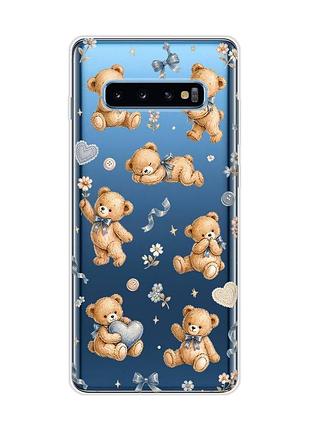 Прозрачный чехол на samsung galaxy s10 plus плюшевые медвежата (принт 430)