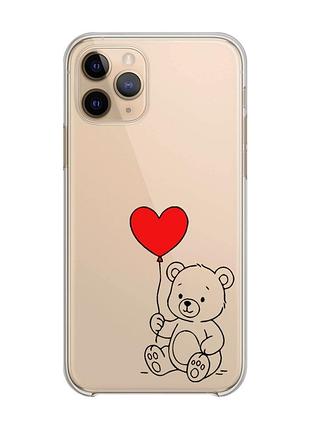 Прозрачный чехол на apple iphone 11 pro (5,8) медвежонок с сердечком (принт 431)