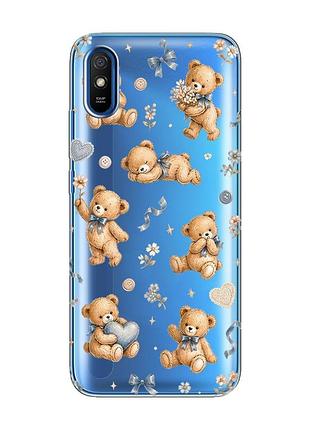 Прозрачный чехол на xiaomi redmi 9a плюшевые медвежата (принт 430)