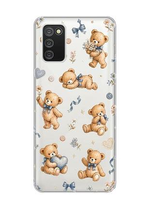 Прозрачный чехол на samsung galaxy a02s плюшевые медвежата (принт 430)