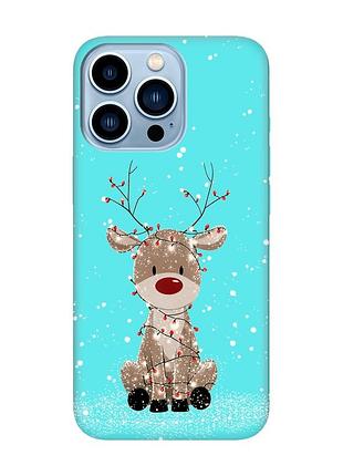 Матовий бірюзовий чохол на apple iphone 13 pro max олень новий рік (принт 429)