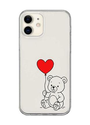 Прозорий чохол на iphone 12 mini ведмежатко з сердечком (принт 431)