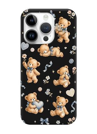 Матовый черный чехол на apple iphone 14 pro плюшевые медвежата (принт 430)