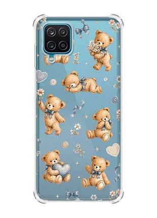 Чохол з потовщеними кутами на samsung a12 4g плюшеві ведмежата (принт 430)